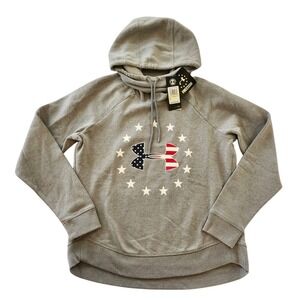 NWT Under Armour Freedom Rival Hoodie Gray Red Blue USA Flag Logo Women's Medium